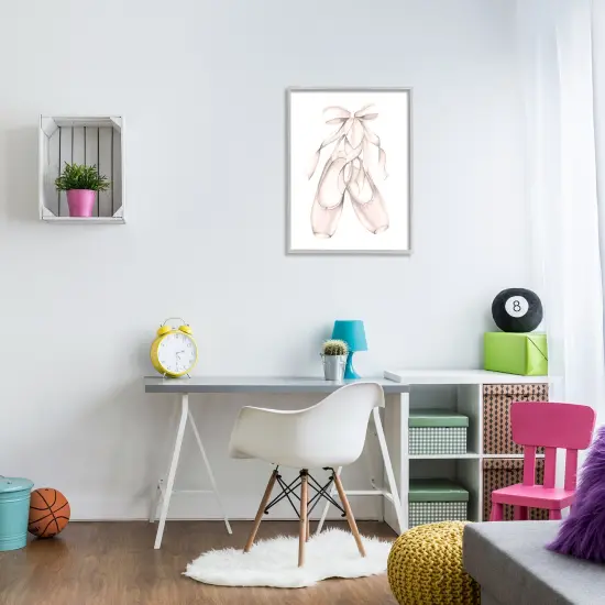 Stupell Industries Soft Pink Ballerina Slippers Framed Giclee Art Gray Frame {2}