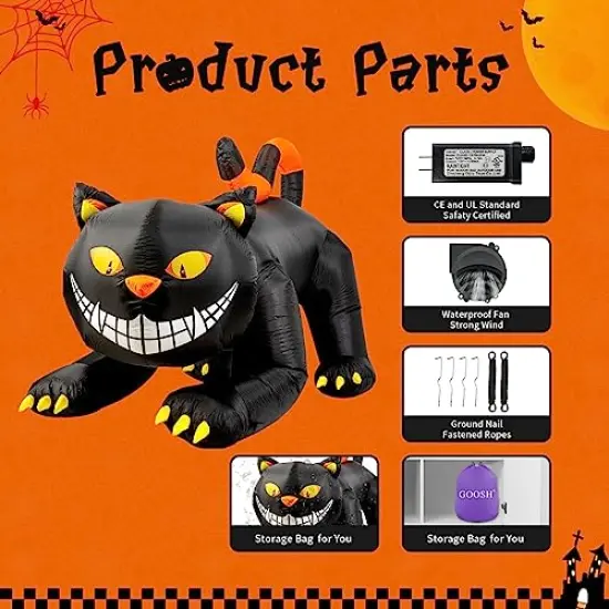 GOOSH 6 FT Halloween Inflatables Outdoor Black Cat with Shakable Head, Blow Up Yard Decoration with LED Lights Built-in for Holiday/Party/Yard/Garden {2}