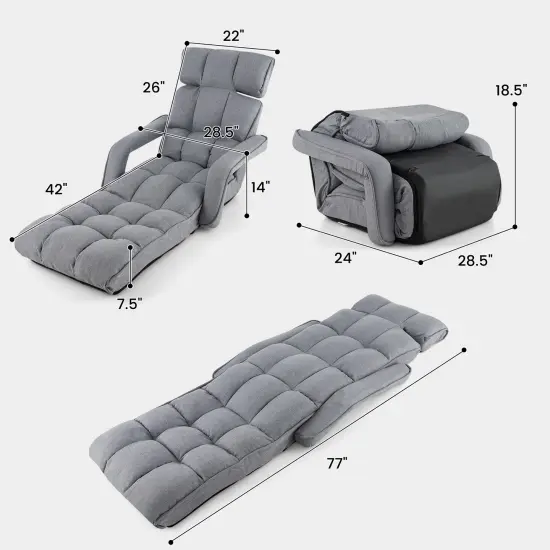 6-Position Adjustable Floor Chair with Adjustable Armrests and Footrest-Gray {5}