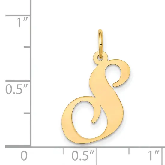 14K Yellow Gold Large Fancy Script Initial S Charm Jewerly 22mm x 17mm {4}