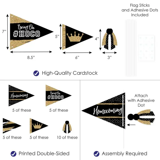 Big Dot of Happiness HOCO Dance - Triangle Homecoming Photo Props - Pennant Flag Centerpieces - Set of 20 {4}