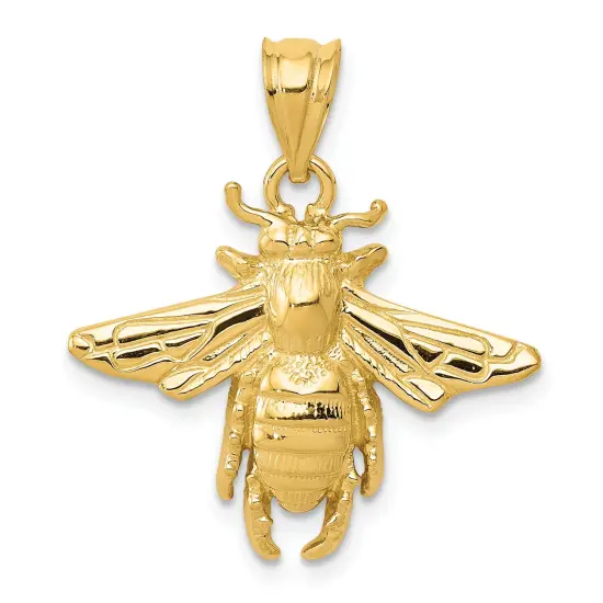 14K Yellow Gold Bee Charm Polished Pendant Jewelry 24mm x 21mm {1}