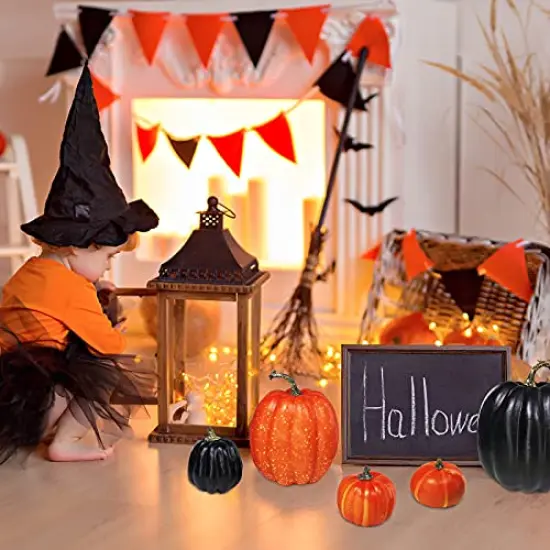 Winlyn 14 Pcs Assorted Artificial Harvest Orange and Black Pumpkins Foam Pumpkins Decorative Pumpkins for Farmhouse Rustic Fall Halloween Thanksgiving Table Centerpiece Mantel Shelf Kitchen Decor {2}