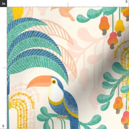 Various Fabrics by the Yard or Fat Quarter Rainforest Damask Light Tropical Forest Exotic Birds Fruit Soft Orange Coral Salmon Bright Pastel Boho Yellow Mint Blue Large Scale Custom Printed Fabric by Spoonflower {4}