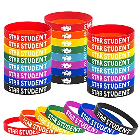 24PCS Star Student Wristbands-Color Star Student Silicone Bracelets,Star Student rubber Bracelets for School Classroom Teacher Recognition Award, Sports Office Education Activities Kids {3}