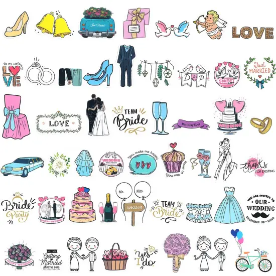 Wrapables Waterproof Vinyl Stickers for Water Bottles, Laptop, Phones, Skateboards, Decals for Teens, 100pcs Wedding {3}