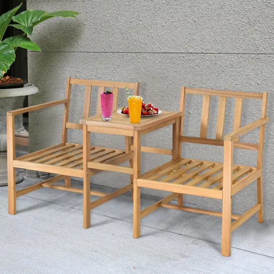 Costway 3 in 1Patio Table Chairs Set Solid Wood Garden Furniture {5}