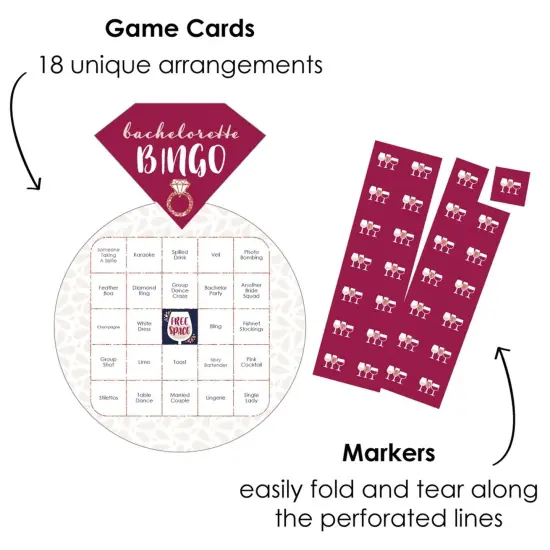 Big Dot of Happiness Vino Before Vows - Bar Bingo Cards and Markers - Winery Bridal Shower or Bachelorette Party Shaped Bingo Game - Set of 18 {3}