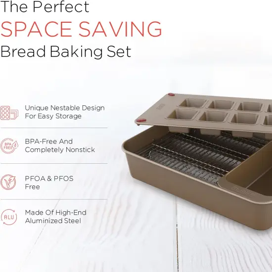 Elbee Home 8-Piece Nonstick Space Saving Bread Baking Pan Set {4}