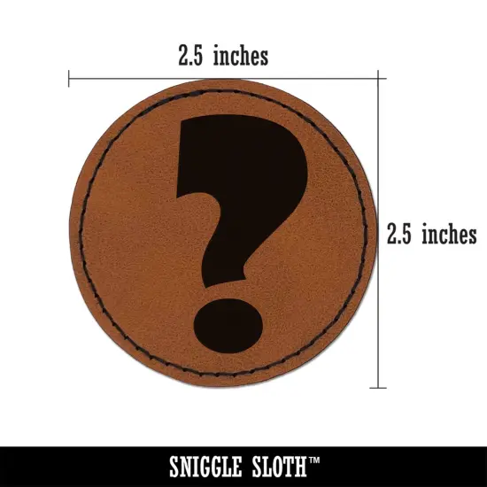 Question Mark Bold Round Iron-On Engraved Faux Leather Patch Applique - 2.5" Brown {2}