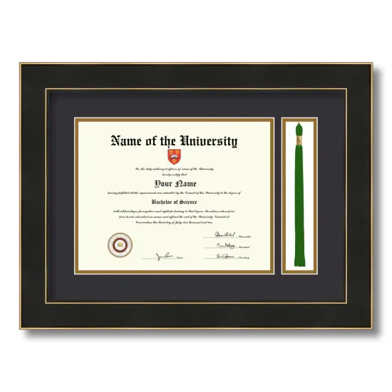 ArtToFrames 8.5x11 inch Diploma Frame with Tassel Opening - Framed with Black and Gold Mats, Comes with Regular Glass and Sawtooth Hanger for Wall Hanging (DT-8.5x11) {1}