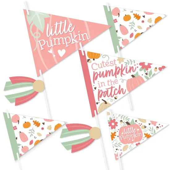 Big Dot of Happiness Girl Little Pumpkin - Triangle Fall Birthday Party or Baby Shower Photo Props - Pennant Flag Centerpieces - Set of 20 {1}