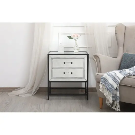 21 inch mirrored two drawers end table in black {2}