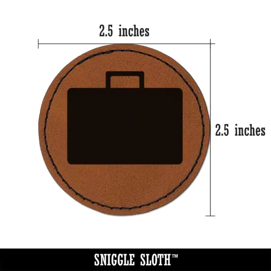 Suitcase Travel Solid Round Iron-On Engraved Faux Leather Patch Applique - 2.5" Brown {3}