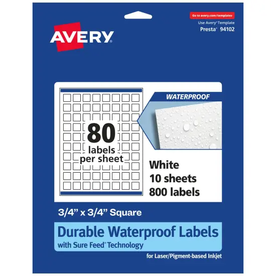 Avery Durable Waterproof Square Labels with Sure Feed, 3/4" x 3/4" {7}