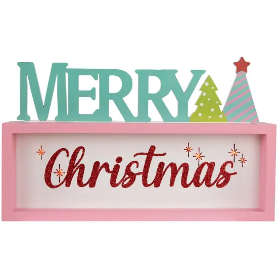 Northlight Lighted "Merry Christmas" Shadow Box Christmas Tree Decoration - 10" - Multicolor Pink {1}
