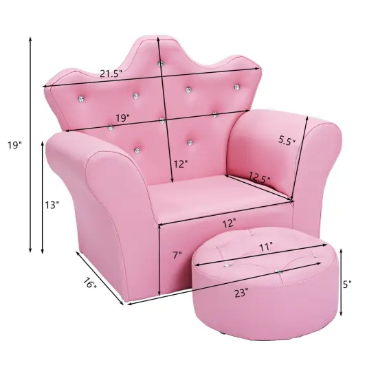Kids Sofa Armrest Couch with Ottoman Pink {4}