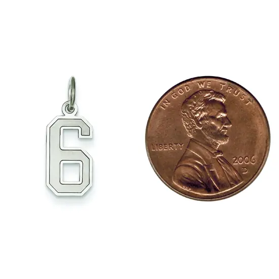 14K White Gold Small Satin Number 6 Charm Pendant Jewerly 19mm x 7mm {2}