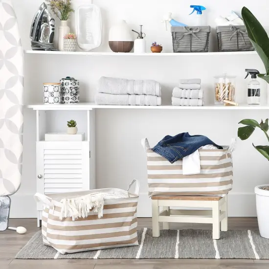 DII PE-Coated Cotton Polyester Laundry Bin Stripe Stone Rectangle Extra Large 12.5x17.5x10.5 (Set of 2) {5}