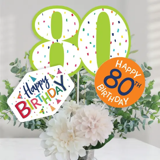 Big Dot of Happiness 80th Birthday - Cheerful Happy Birthday - Colorful Eightieth Birthday Party Centerpiece Sticks - Table Toppers - Set of 15 {1}