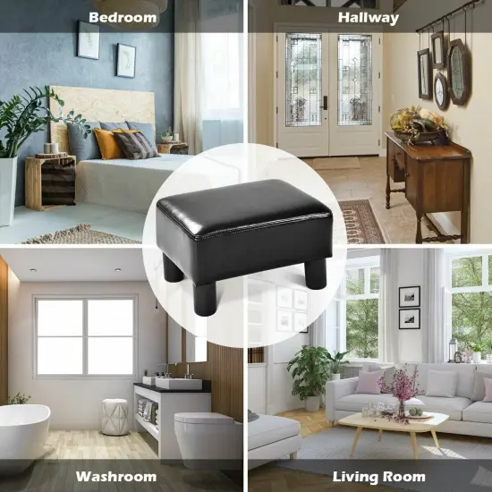 Small PU Leather Rectangular Seat Ottoman Footstool Black {3}