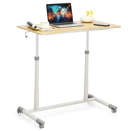 Goplus Height Adjustable Computer Desk Sit Stand Rolling Notebook Table Natural\Brown\Black {1}