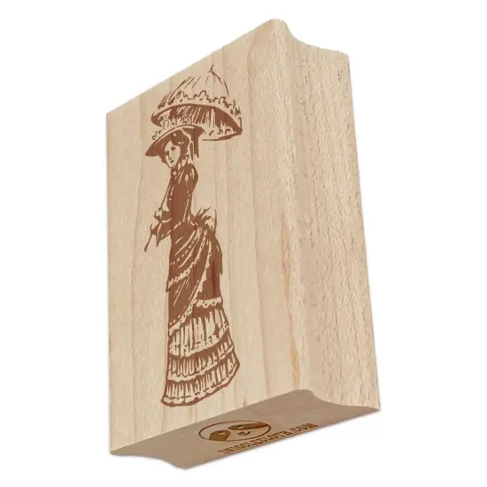 Pensive Victorian Woman Standing with Parasol Umbrella in Hand Rectangle Rubber Stamp for Stamping Crafting {7}