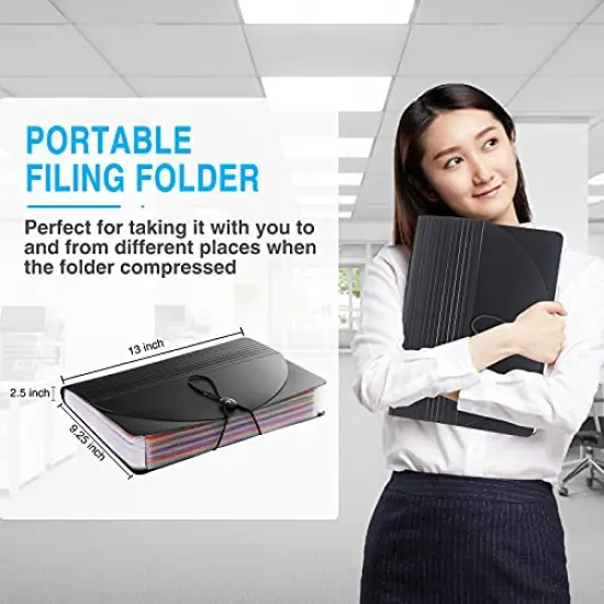 24 Pockets Expanding File Folder with Blank Labels, According File Organizer with Expandable Cover, Desktop Accordion Folders Letter A4 Paper Document Storage Organizer, Black {6}