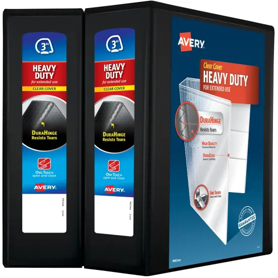 Avery Heavy-Duty View 3 Ring Binders, 3" One Touch Slant Rings, 2 Black Binders (79873) {1}