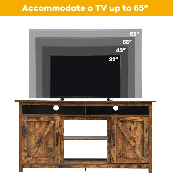 60"Industrial TV Stand Entertainment Center with Shelve and Cabinet-Brown {5}