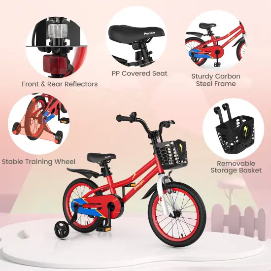 16 Inch Kid's Bike with Removable Training Wheels Red {5}