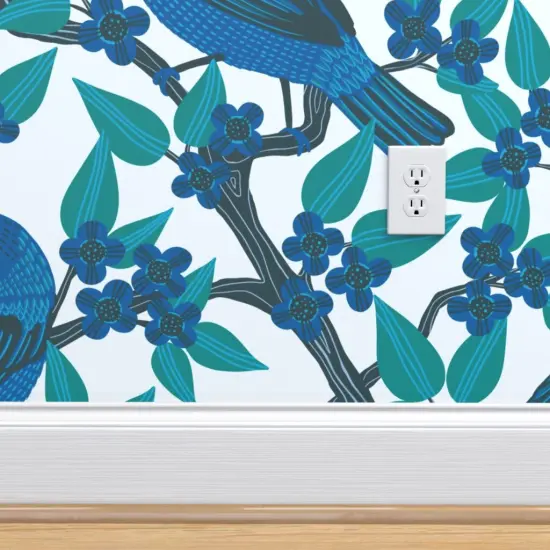 Peel & Stick Wallpaper 2FT Wide Birds Woods Tree Branches Nature Large Scale Songbird Custom Removable Wallpaper by Spoonflower {4}