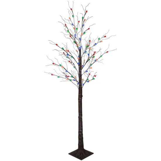Northlight 6' Brown LED Lighted Frosted Christmas Twig Tree - Multi-Color lights {5}