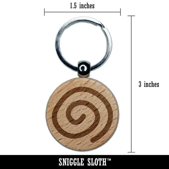 Spiral Doodle Engraved Wood Round Keychain Tag Charm {2}