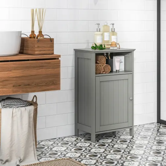 Bathroom FreestandingAdjustable Shelf Floor Storage Cabinet Grey {2}