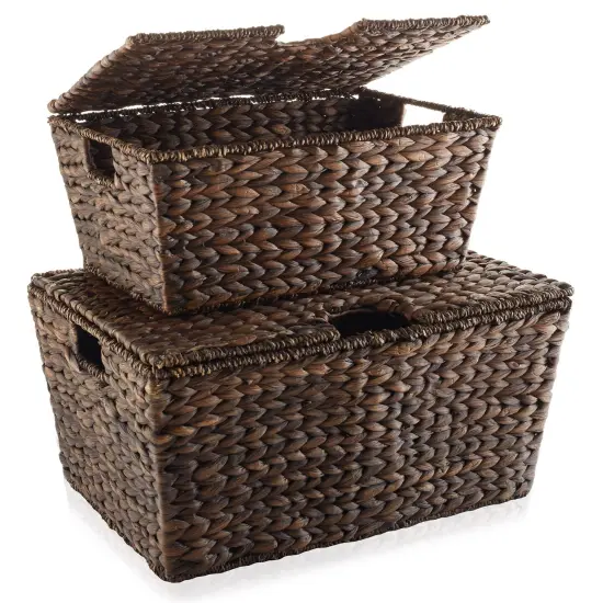 Casafield Water Hyacinth Storage Baskets with Tapered Bottoms and Lids, Multipurpose Organizers for Bedroom, Bathroom, Laundry, Home Office {3}