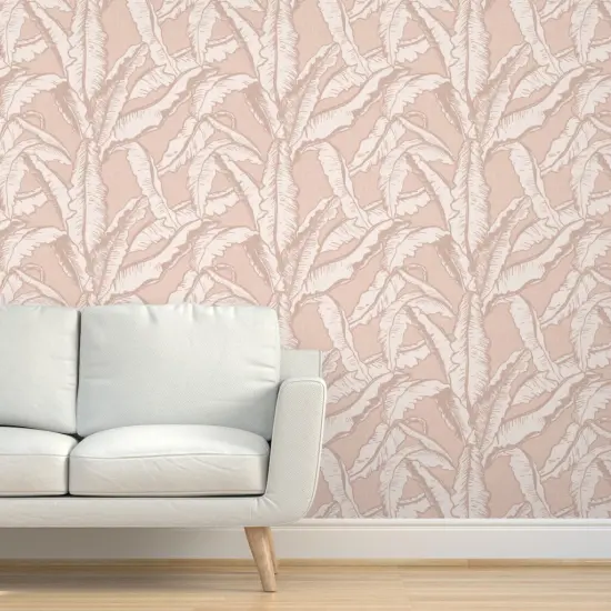 Pre-Pasted Wallpaper 2FT Wide Blush Minimal Rustic Tropical Flora Custom Pre-pasted Wallpaper by Spoonflower {5}