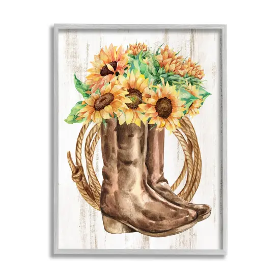 Stupell Industries Southern SunBouquet Boots Framed Giclee Art Gray Frame {1}