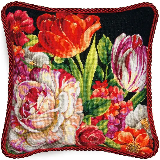 Dimensions Needlepoint Kit 14"X14"-Bouquet On Black Stitched In Thread {3}