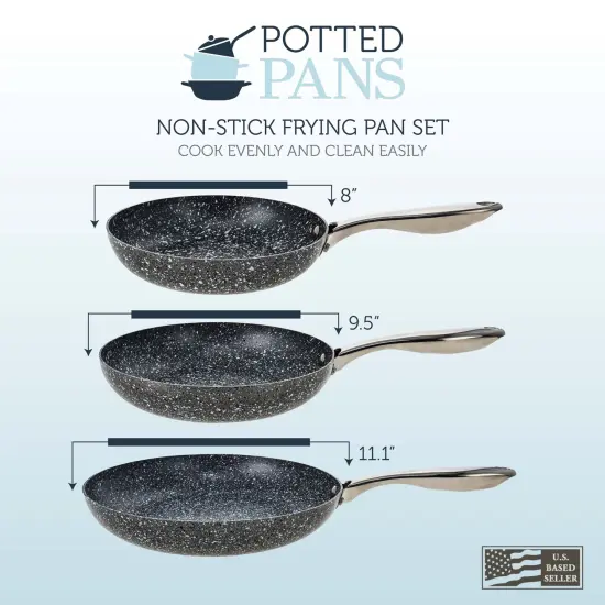 Potted Pans Nonstick Frying Pan Set - 3pc Breakfast Skillet Stone Frying Pans {3}