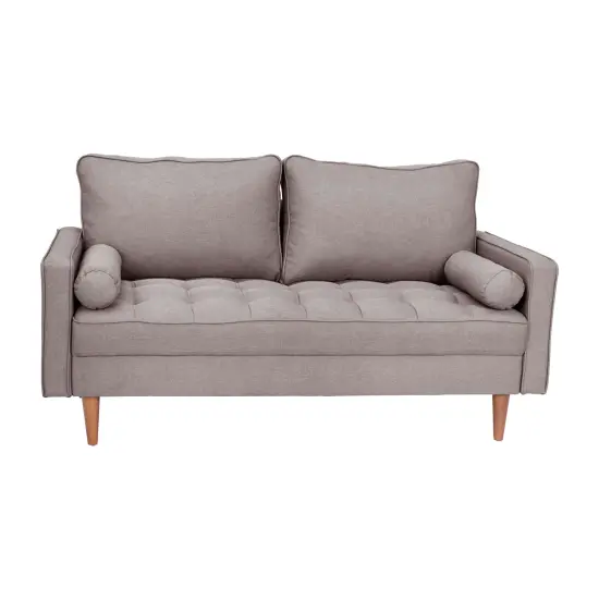 Emma and Oliver Holden Upholstered Mid-Century Modern Pocket Spring Loveseat with Wooden Legs and Removable Back Cushions Slate Gray {2}
