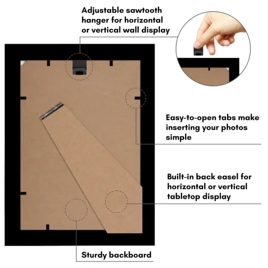 Americanflat 4x6 Modern Picture Frame - Set of 2 - Photo Frame for Wall Display - Shatter Resistant Glass - Adjustable Hanging Hardware - Includes Easel for Tabletop Display - Black {5}