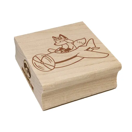 Fox Flying an Airplane Plane Square Rubber Stamp for Stamping Crafting {7}