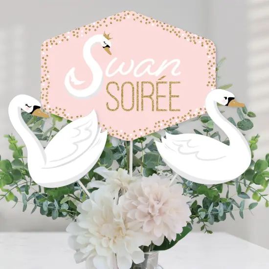 Big Dot of Happiness Swan Soiree - White Swan Baby Shower or Birthday Party Centerpiece Sticks - Table Toppers - Set of 15 {1}