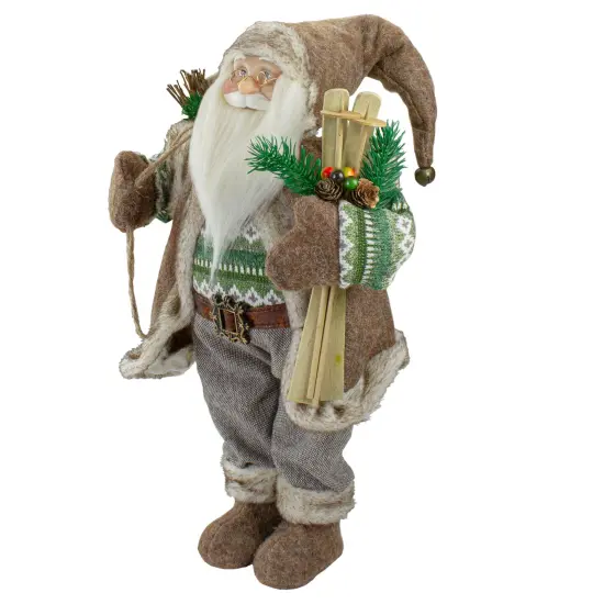 Northlight 18" Standing Santa Christmas Figure Carrying Presents and Skis Brown {4}