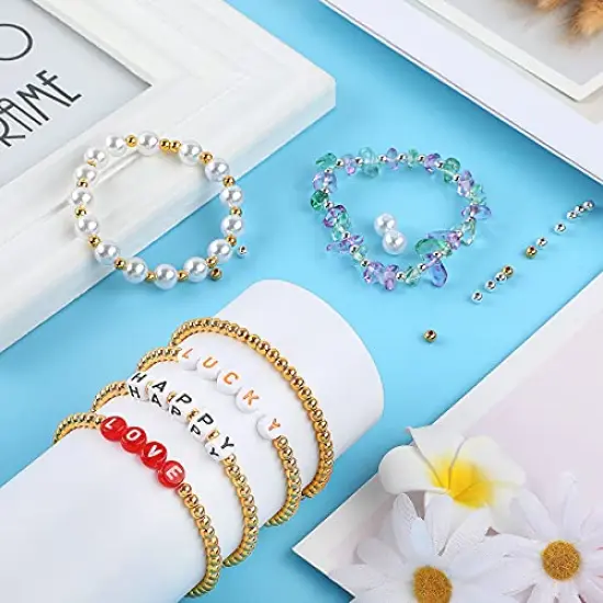 1200 Pieces 4mm Round Beads Spacer Beads Smooth Loose Ball Beads for DIY Bracelet Jewelry Making Craft, Silver & Gold {3}