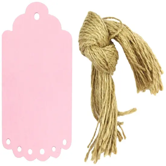 Wrapables 10 Gift Tags with Free Cut Strings, Scalloped Edge Pink Large {1}