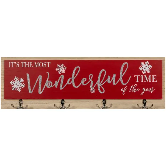 Northlight Snowflakes "It's The Most Wonderful Time of The Year" Christmas Wall Hooks - 19.5" Red {1}