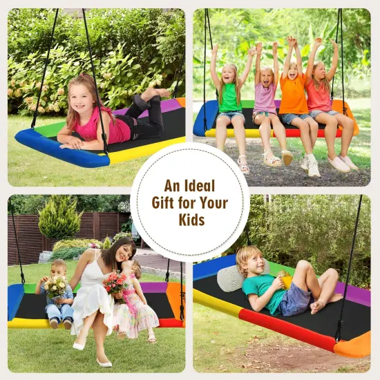 60 Inch Tree Swing with Strong Steel Frame and Oxford Cloth Seat for Garden Yard and Family Fun Multicolored {5}