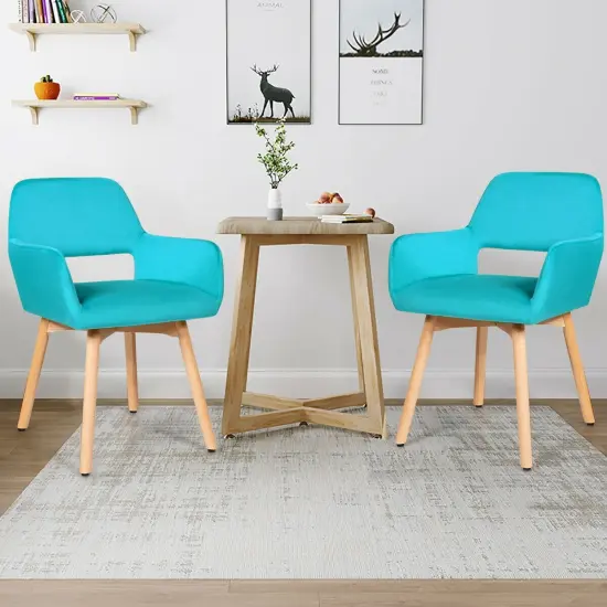 Set of 2 Modern Accent Armchairs with Ergonomic Backrests and Solid Wood Legs Blue {2}